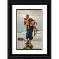 Virginie Demont-Breton 11x14 Black Ornate Wood Framed Double Matted Museum Art Print Titled: Fisherman's Wife Coming to Bath Her Children (1881)