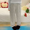 thumbnail image 2 of Bibifish Womens Pants Black Wavy Stripe Print Fuzzy Elastic Waist Loose Leg Pants Fit Casual Home Wear Daily Errands Cozy Stylish Pj Pants, 2 of 6