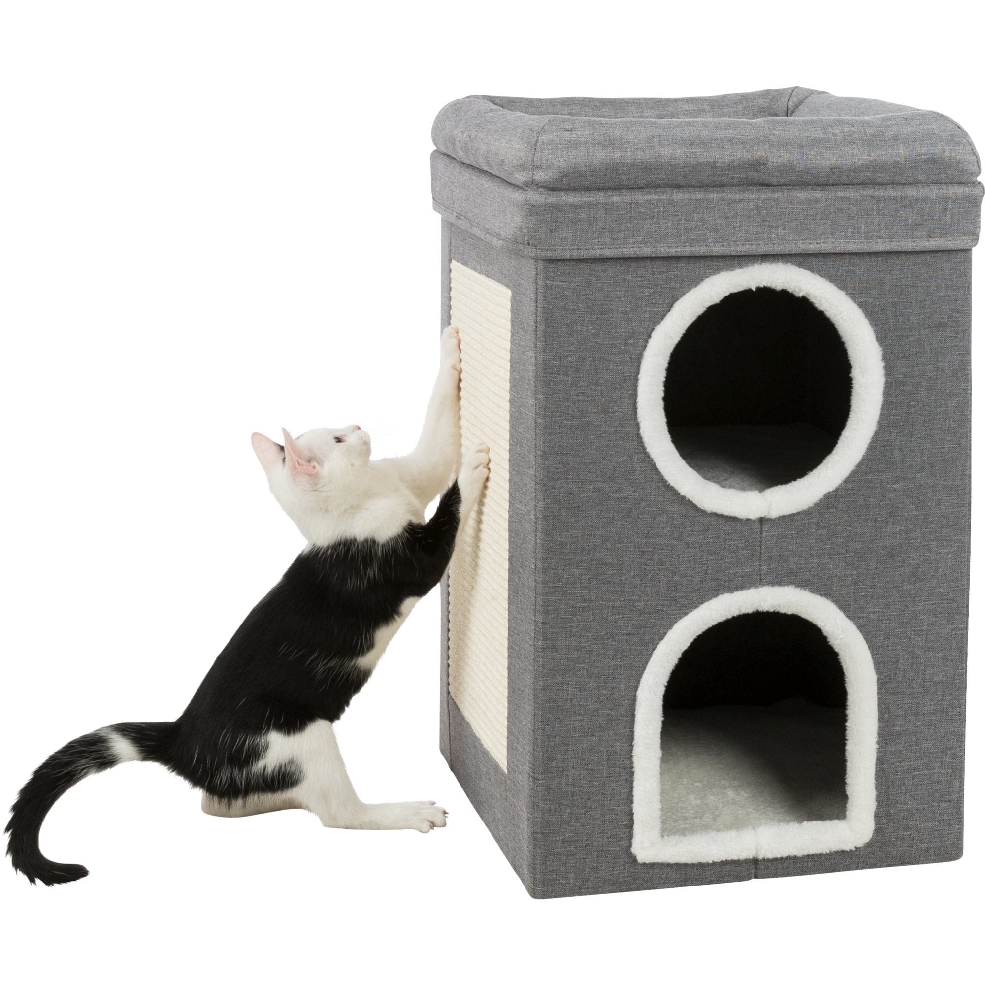 TRIXIE Saul 25" Cat Tower, 2-Story Cat Condo, Sisal Cat Scratcher, Cat Cube, Gray