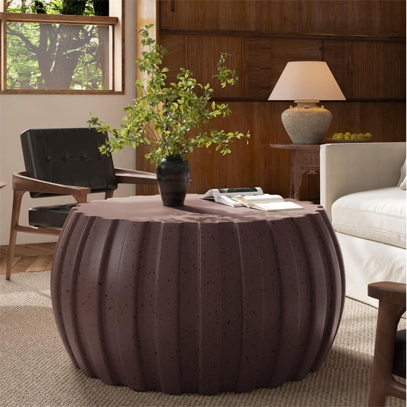 35.43" Modern Waterproof Coffee Table, Durable MgO Cement Design,Indoor & outdoor compatible(Brown)