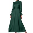 thumbnail image 2 of Satin Dresses for Women Long Puff Sleeve Neck Tie Waist Flowy Maxi Dress Evening Gown Prom Dress, 2 of 5