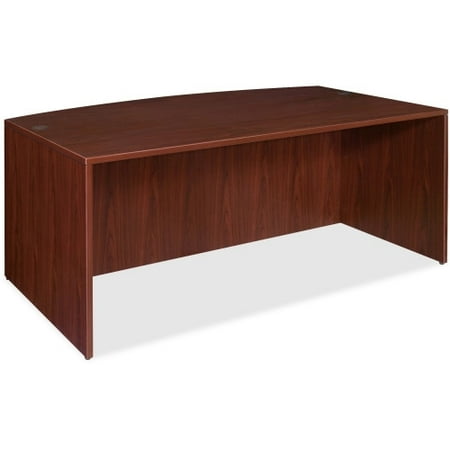 UPC: 0035255693707 | Lorell Essentials Bowfront Desk Shell 70.9  x 41.4  x 29.5  x 1  – Finish: Laminate  Mahogany