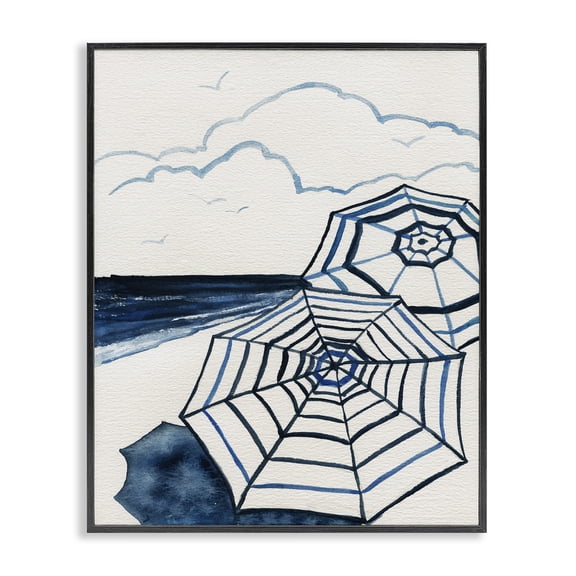 Stupell Industries Contemporary Umbrellas on Minimal Beach Black Framed Giclee Art, 11 x 14, by Carol Robinson