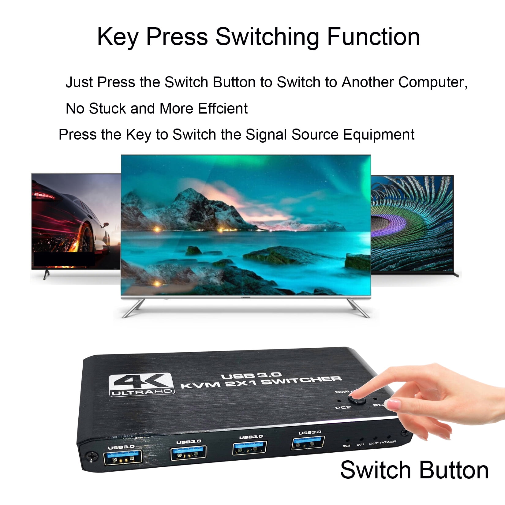 HDMI KVM Switch 4K@60HZ USB 3.0 Switch HDMI 2 in 1 Out KVM Switch Box Keyboard Mouse Printer Switcher,HDMI2.0 Ports + 4X USB KVM Ports,KVM Switch 2 Computers 1 Monitor with 2 USB Cables Support 4K@60H