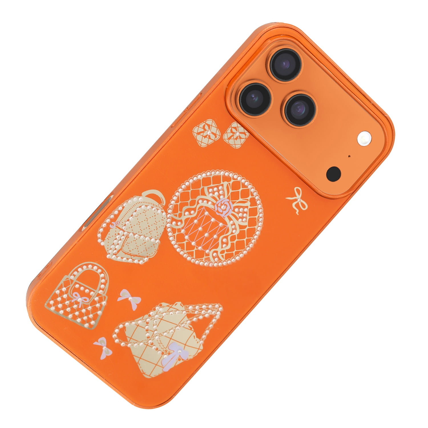 Shiny Rhinestone Phone Case with Designer Bag Style for iPhone 17 Pro Max - Orange