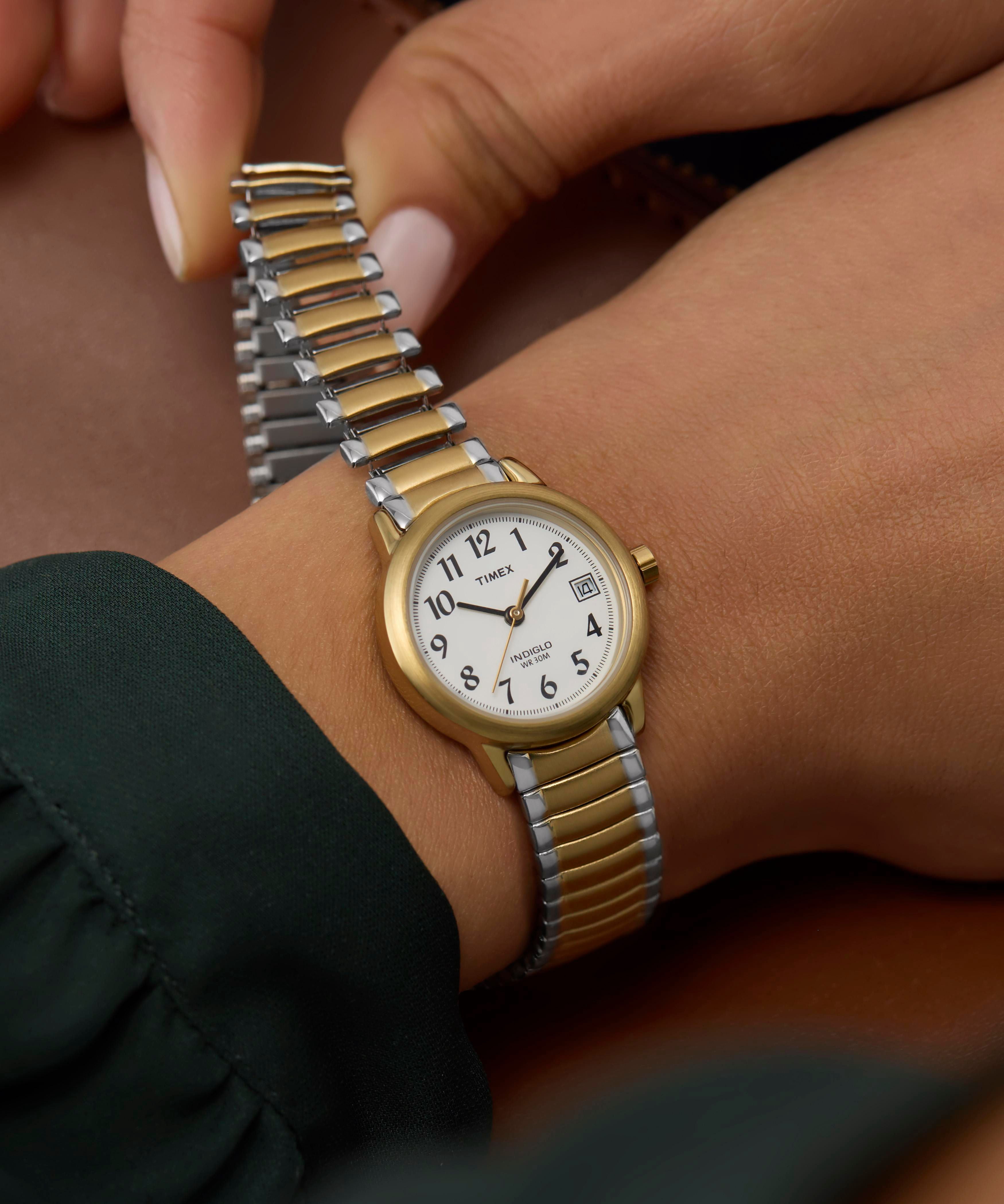 Timex Women's Easy Reader Date Two-Tone/White 25mm Casual Watch, Extral-Long Expansion Band