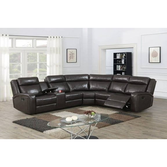 Loveseat w Console Corner Wedge Spacious Seating Living Room Furniture Contemporary Reclining Motion Sectional Sofa Set Dark Brown