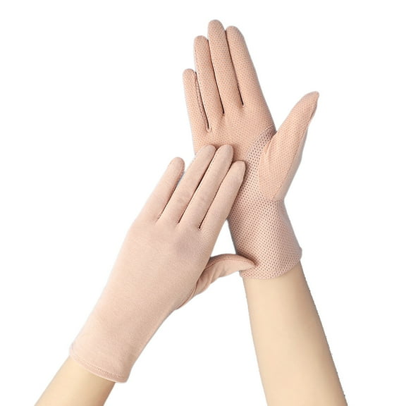 1 pair of sunscreen gloves female UV protection driving summer pure cotton touch screen thin model breathable - Cherry blossom powder