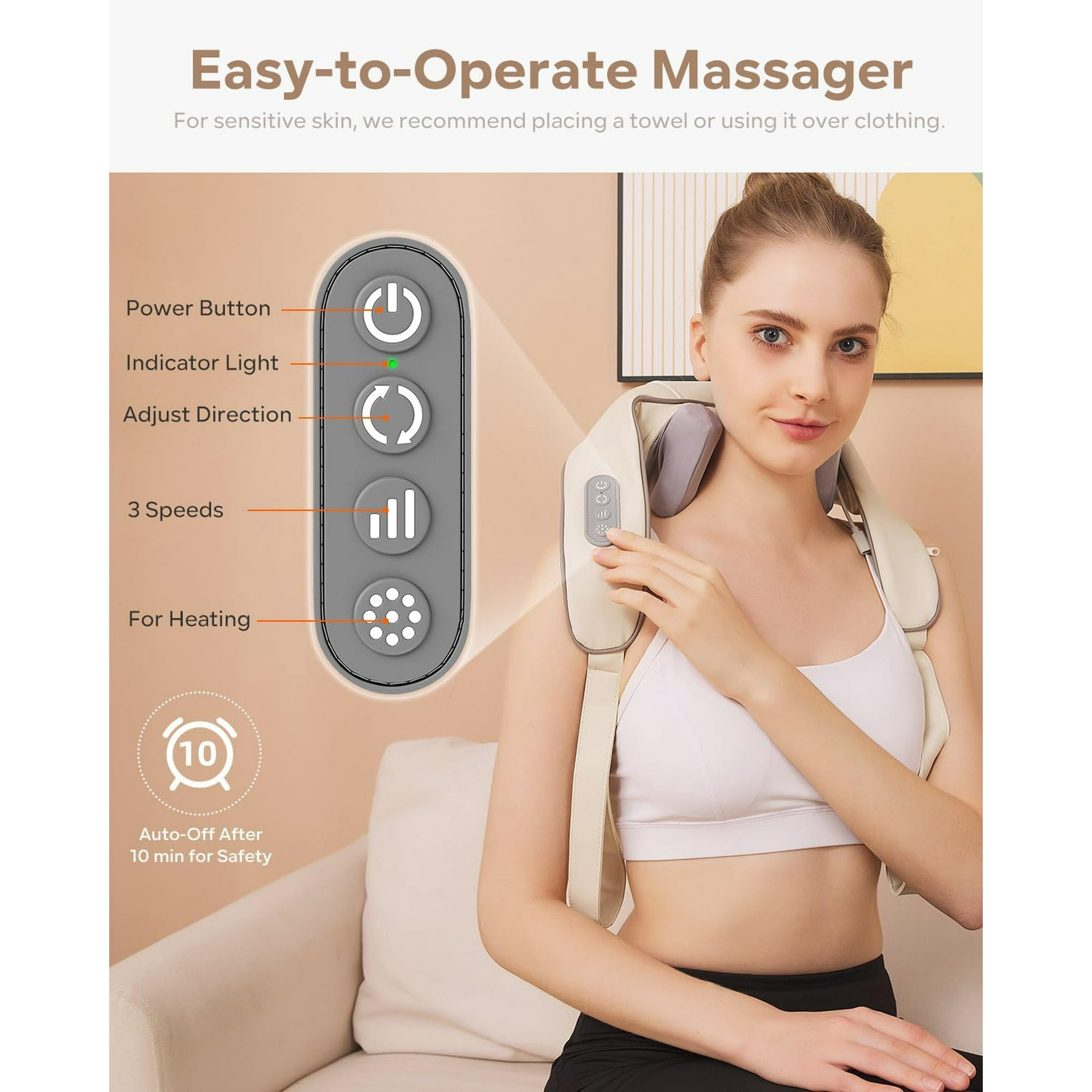 SNOW DEER Neck Massager with Heat, Shiatsu Massager for Neck, Back, Shoulder, Foot and Leg, Deep Tissue 3D Kneading Massager for Relax Muscles at Home and office, Neck Massager for Women and Men