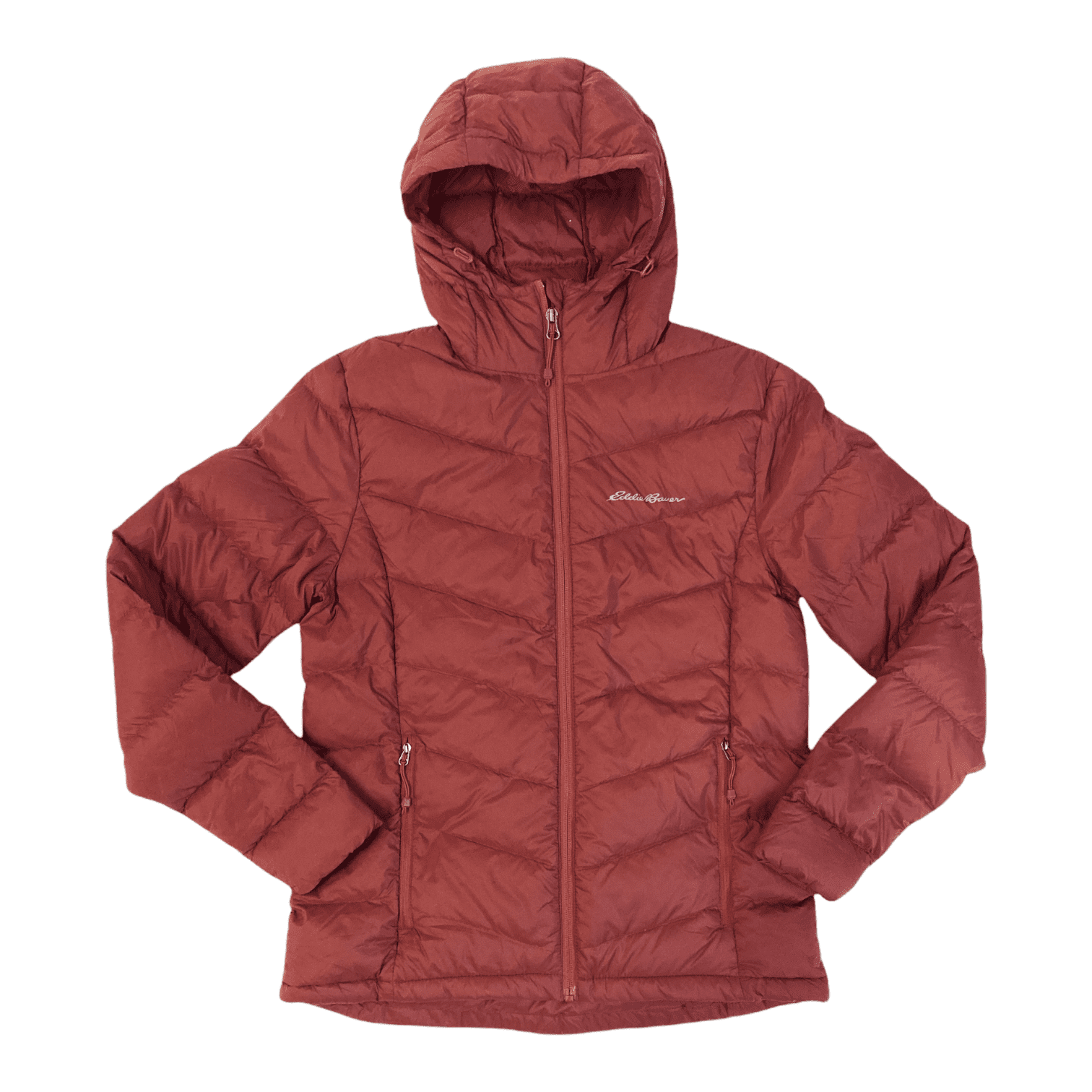 Eddie Bauer Women's Zip Up Microlight Quilted Down Packable Hooded Jacket (Rust, S)
