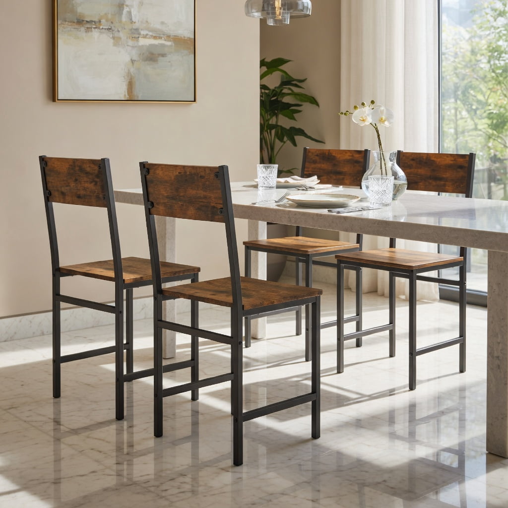 Barara King Dining Chair,Dining Room Chair,Industrial Kitchen Side Chairs Set of 2 with Metal Legs and Slanted Back-Rustic Brown