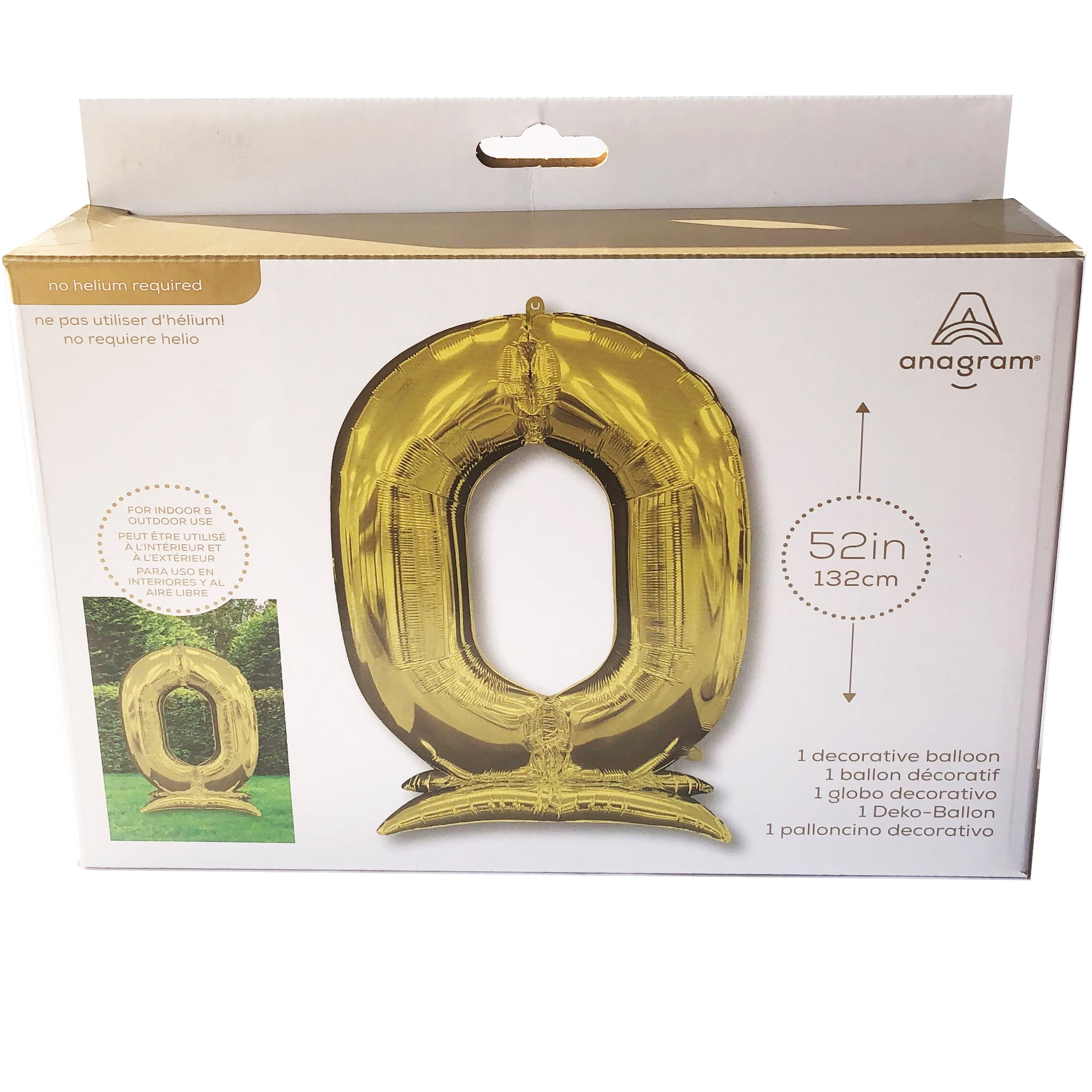52 inch Stand-Up Numberz 0 - White Gold (Air-Fill Only) Foil Mylar Balloon - Party Supplies Decorations