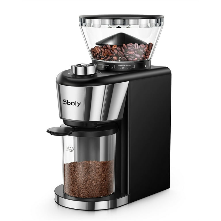 Sboly Conical Burr Coffee Grinder, Stainless Steel Adjustable Burr Mill  with 19 Precise Grind Settings, Electric Coffee Grinder for Drip,  Percolator, French Press, American and Turkish Coffee Makers-84.25