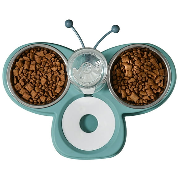 Cat Food Water Bowl: 3 in 1 Stainless Steel Dog Double Bowl with Water Dispenser
