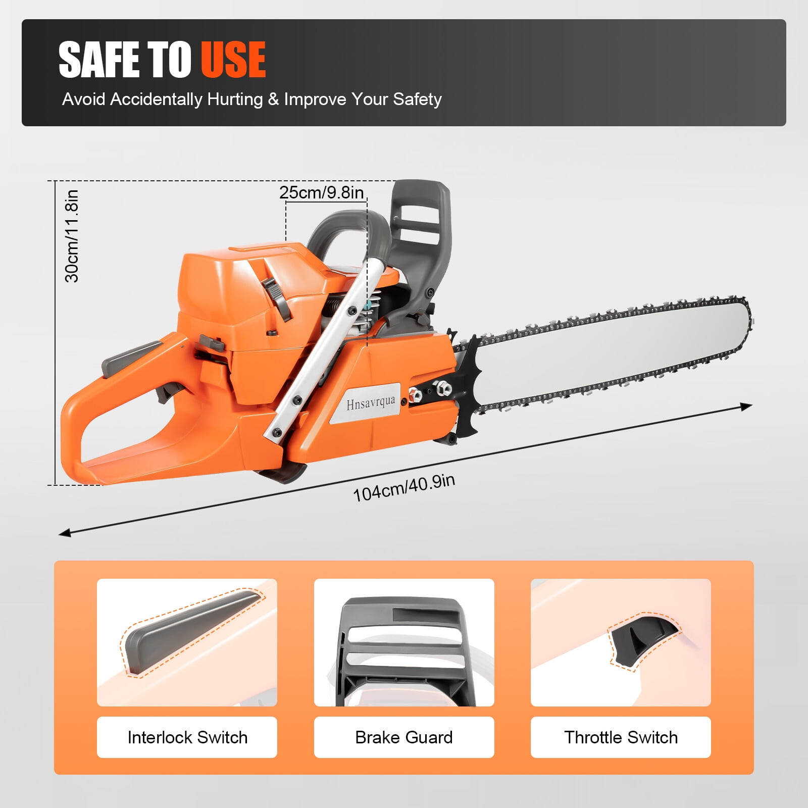 PEAKORA72cc Gas Powered Chainsaw with 24'' Guide Bar Saw Chain 2-Stroke Engine Cut Wood
