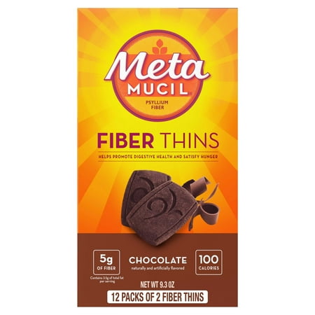 Metamucil Fiber Supplement Chewable Thins, Fiber Food for Digestive Health, Chocolate, 12 Count