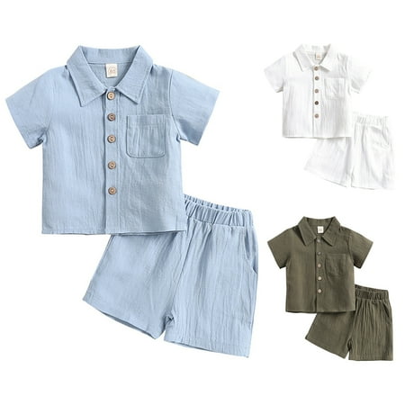 

URMAGIC Toddler Baby Boy Solid Color Short Sleeve Button Down Shirt & Shorts Set Summer Outfits 6M-4T Clothes
