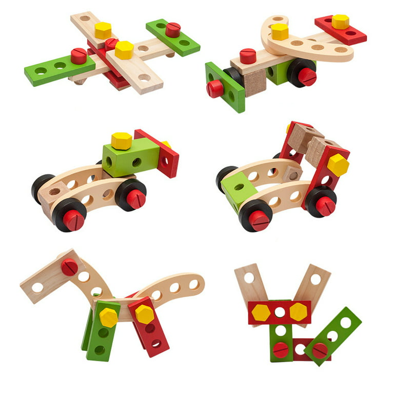 Wooden Nuts and Bolts Set Building Blocks Construction Kit with a Draw  String Bag - Model Building Tool Kits for Kids - Wooden Toys Building Set  for 4