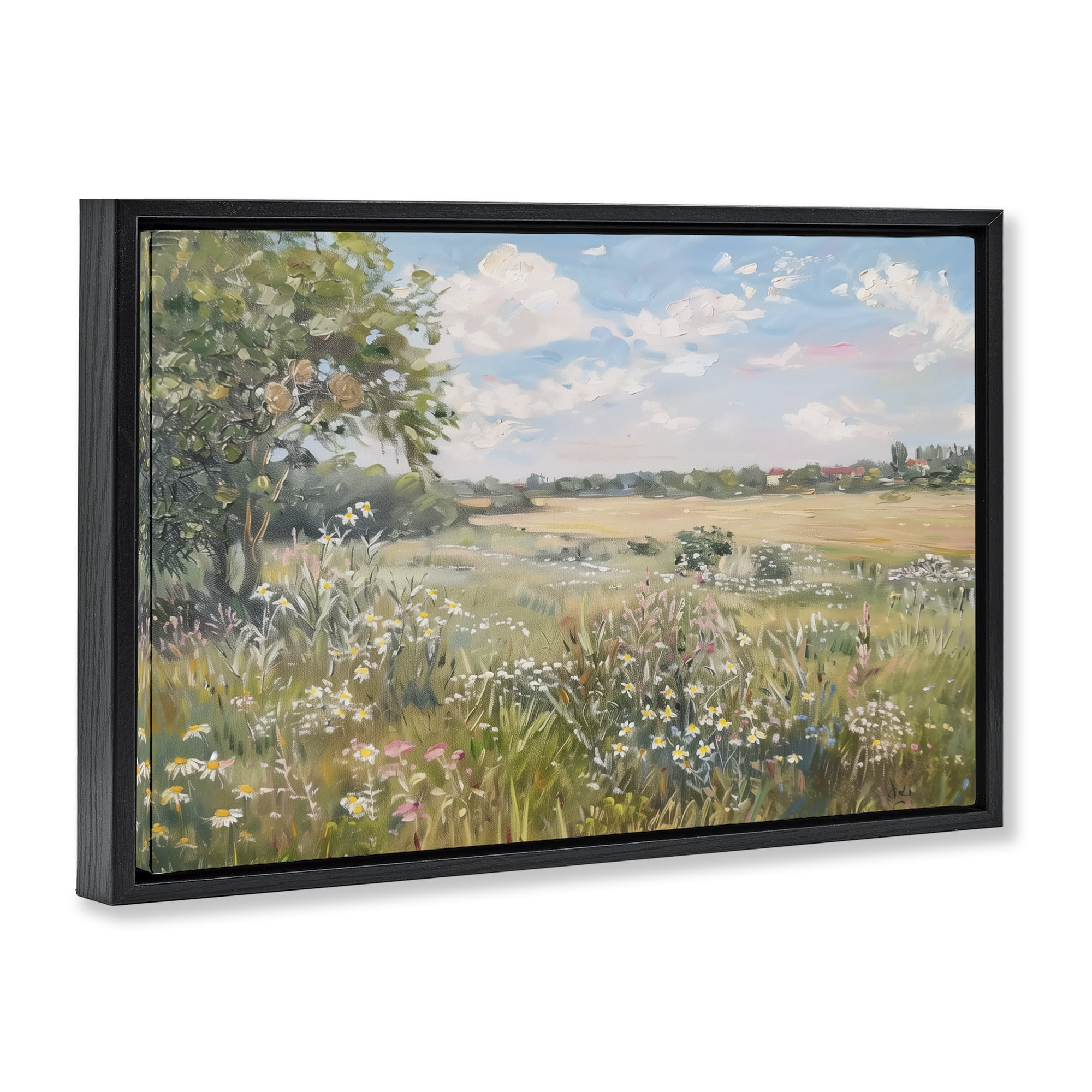 Stupell Industries Vast Wildflower Field Landscape & Nature Painting Black Floater Framed Canvas Art Print Wall Art, 25 x 17