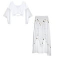 thumbnail image 4 of Alvivi Womens Belly Dance Outfits Flare Sleeve Crop Tops with Sequin Irregular Hem Skirts Set White One Size, 4 of 7