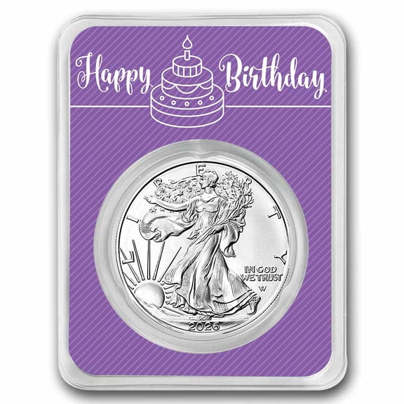 2026 1 oz Silver Eagle - w/Happy Birthday, Purple Card, In TEP