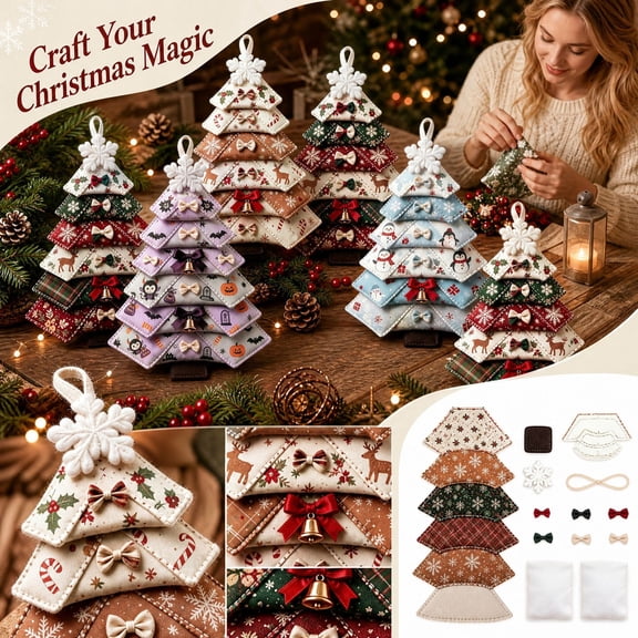 Kiddiway Christmas Tree Patchwork Kit - Complete Craft Kit for Arts and Crafts, DIY Sewing Fabric Set, Holiday Decor Project, Great Gift for Quilters