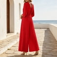 thumbnail image 4 of PBFRDSJ 2026 Women's Vintage Wide Leg Jumpsuit Wrap V Neck 3/4 Sleeve Pleated Jumpsuit High Waist Wide Leg Long Pants Sizes S-2XL, 4 of 6