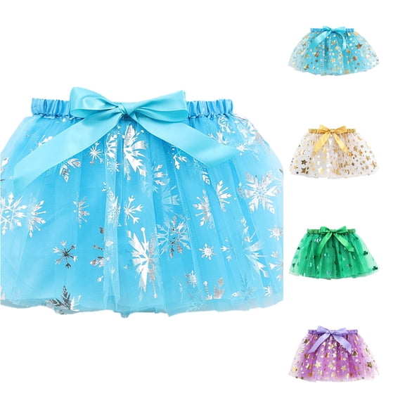 SUXIAN Girls Skirts Star Snowflake Mesh Tutu Ballet Dance Party Outfit For Kids Toddler Girl Skirts Light Blue_006 6-8 Years