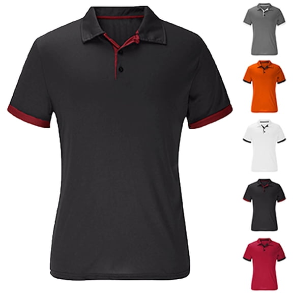 Men's Shirt Summer Must-have Contrast Color Hem Short-sleeved Shirt Comfortable And Breathable Men's Casual Tops Black L