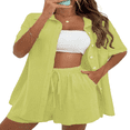 thumbnail image 2 of LYMAYTER 2 Piece Outfit for Women Casual Shorts Tracksuit Set Lapel Button Short Sleeve Shirts Set S-3XL, 2 of 9