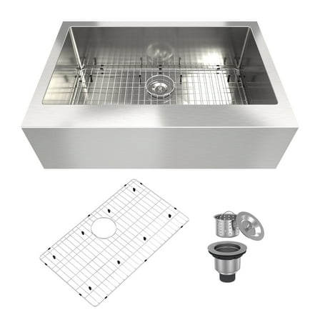 CASAINC 33 in. Farmhouse Apron-Front Single Bowl 18-Gauge Brushed Stainless Steel Kitchen Sink Bottom Grid Strainer
