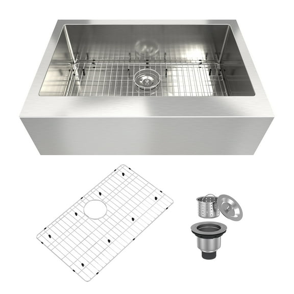 CASAINC 33 in. Farmhouse Apron-Front Single Bowl 18-Gauge Brushed Stainless Steel Kitchen Sink Bottom Grid Strainer