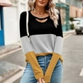 thumbnail image 5 of Plus Size Tops for Women Viikei Womens Tops Clearance under $5 Fall Fashion,Women's Color Matching Sweater with Hollowed Out Long Sleeved Low Round Neck Loose Top T-shirt Yellow S, 5 of 7