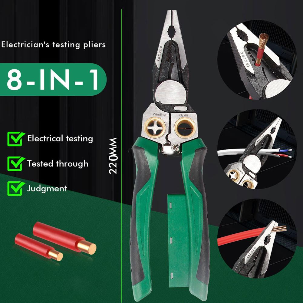 8 in 1 Wire Stripper with Voltage Tester,New Heavy Duty Wire Stripper Pliers,Tester Hot/Neutral Wires,Multifunctional Electric WireStripping Tool Electrical Pliers for Cutting and Splitting