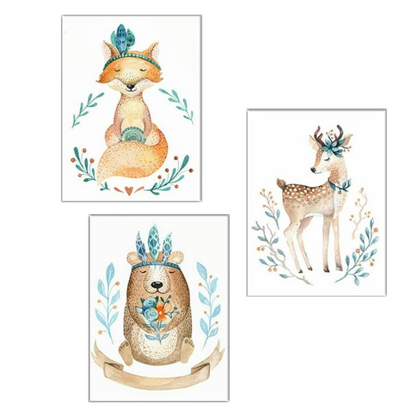 3 Unids Oso De Ciervo Cartel De La Lona Impresiones De Pictures children room and home Decor Sin Marco