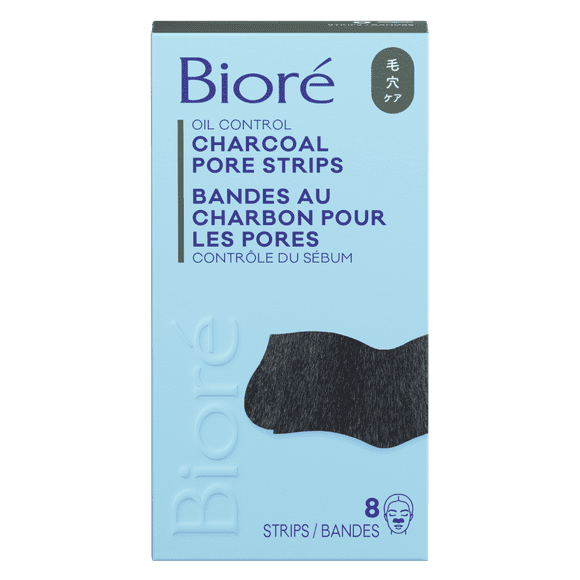 Bioré Deep Cleansing Charcoal Pore Strips for Instant Pore Unclogging and Blackhead Removal, 8ct (Made in Japan)