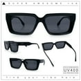 thumbnail image 2 of Retro Hipster Thick Beveled Frame Horn Rim Square Rectangle Sunglasses All Black, 2 of 6
