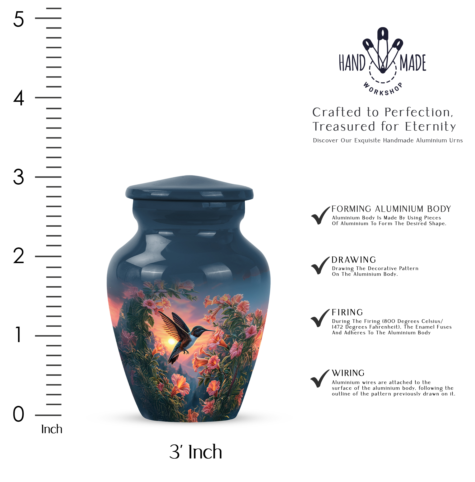MUKTIVE Humming Bird Cremation Urn for Human Ashes Adult - keepsake Memorial Urns for Mom & Dad - Human Remains Blue Urn for Men & Women - Decorative Flower Urns for Burial - 3 Inch