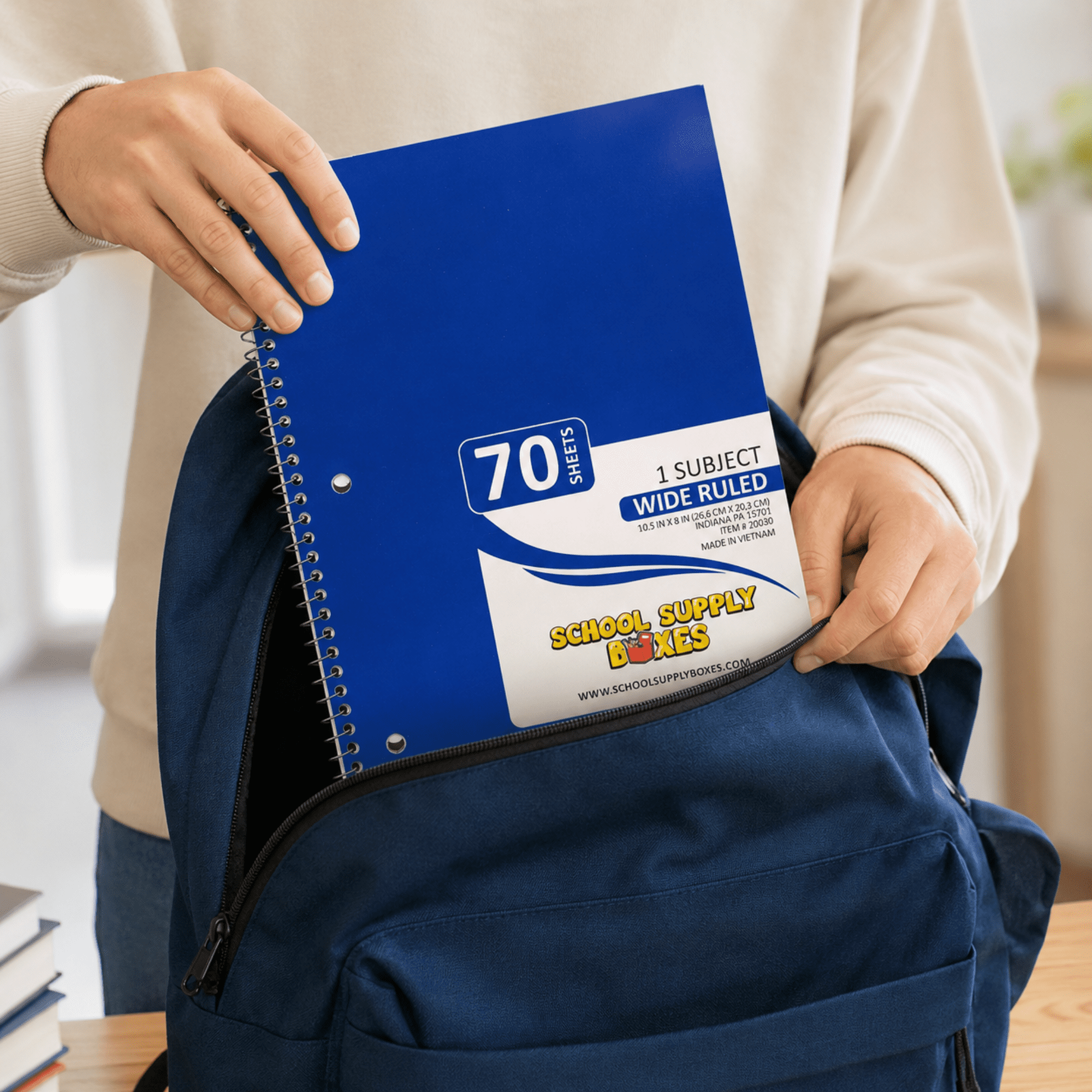 School Supply Boxes | (Blue) Wide-Ruled 1 Subject Notebooks | 24 Pack | 10.5 IN x 8 IN (70 Sheets) Notebooks for School, Work & Office