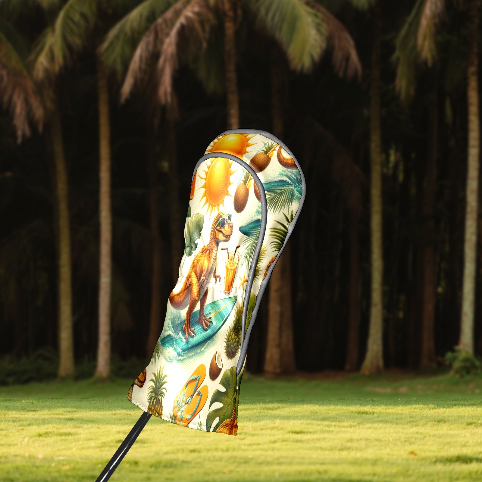Golf Club Covers, Bright Dinosaur Surf Premium PU Leather Driver Hybrid Putter Head Covers with Velvet Lining, Waterproof Golf Gifts for Men Women