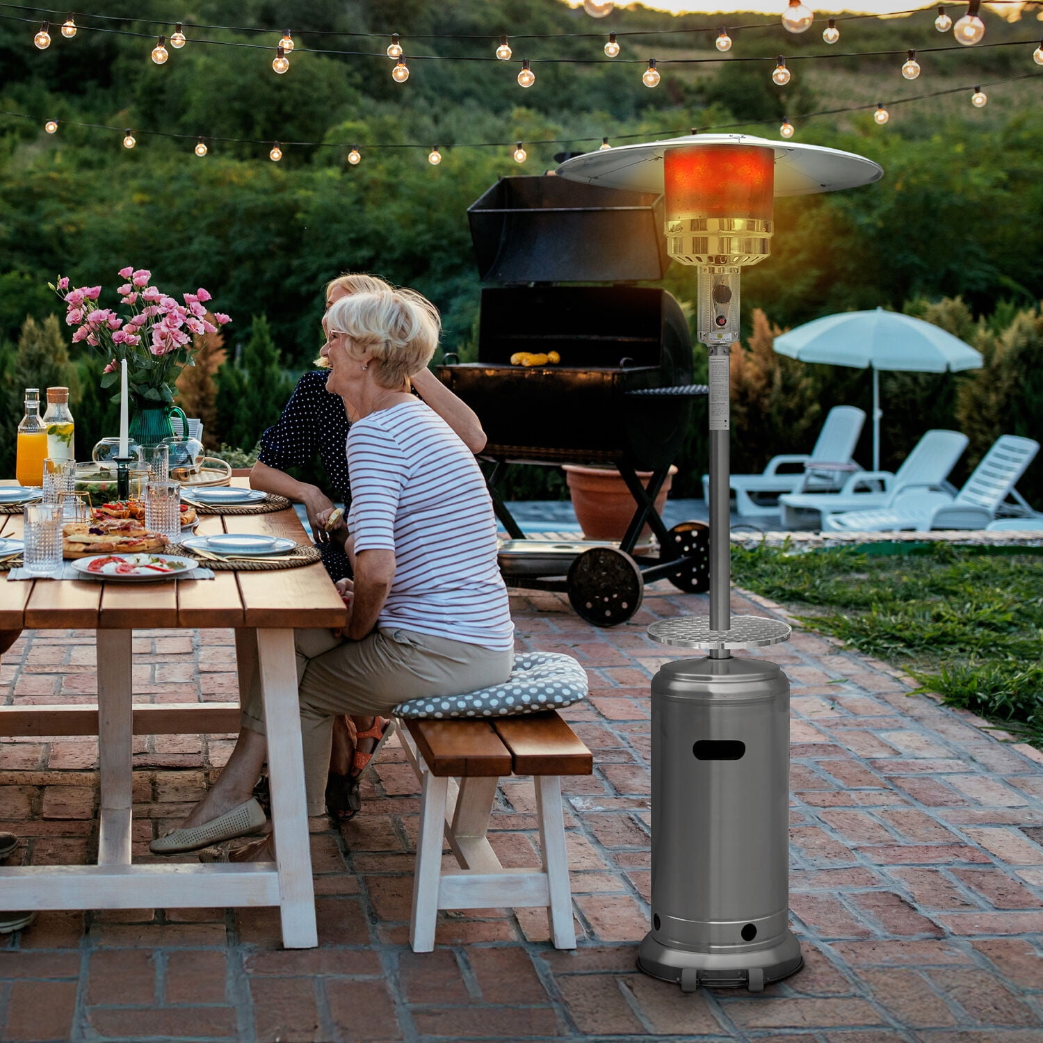 Propane Tank Stainless Steel Patio Heater With Wheels Flash