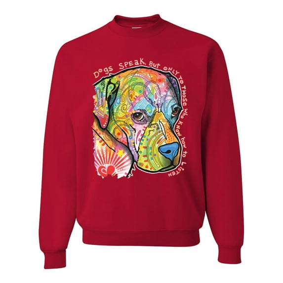 Neon Lab Dog Lover Shirt | Labrador Dogs Speak To Those Who Listen | Dean Russo Art Animal Lover Unisex Crewneck Sweatshirt, Red, Small