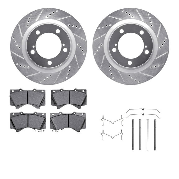 Dynamic Friction Company Front Brake Rotors-Drilled and Slotted-Silver with 5000 Advanced Brake Pads includes Hardware 7512-76161