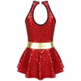 thumbnail image 5 of YIZYIF Girls Christmas Gymnastic Leotard Sparkly Sequins Jumpsuit Ballet Jazz Stage Performance Leotard A Red 6, 5 of 7