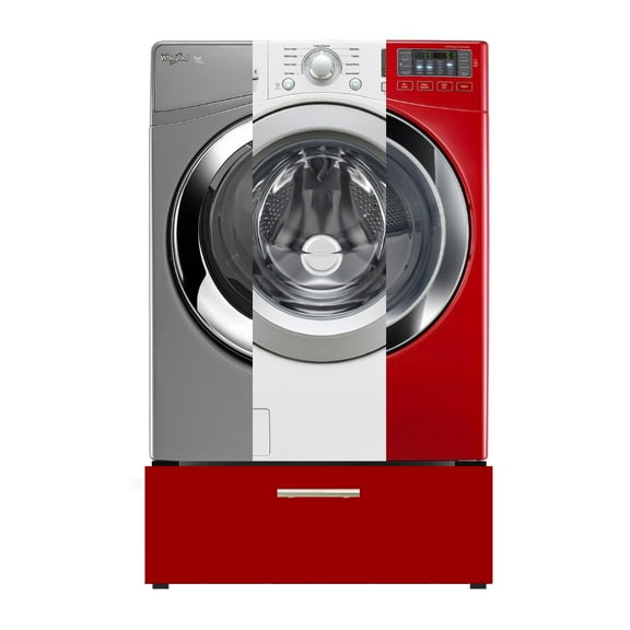 Laundry Pedestal With Drawer Box and Red Melamine Cover Front for Laundry or Dryer - 24W x 24L x 16H