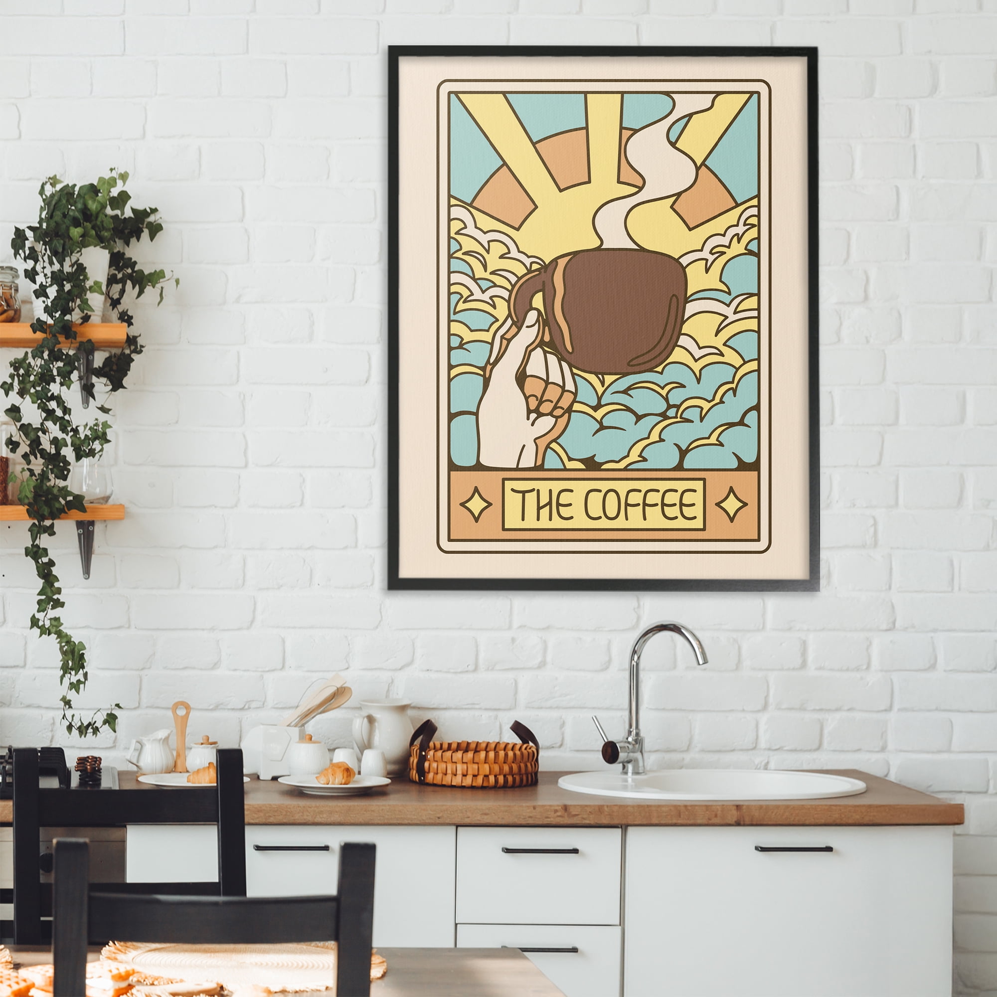 Stupell Industries The Coffee Muted Tarot Black Framed Giclee Art, design by Tobe Fonseca