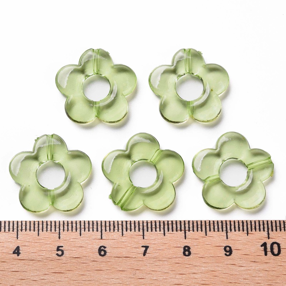 500g Transparent Acrylic Bead Frames Flower Lime Green 19x20x3.5mm Hole: 1.6mm Inner Diameter: 6.5mm 632pcs/500g
