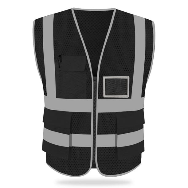 Chaleco reflectante de seguridad de malla de alta visibilidad con bolsillos y cremallera Chaleco fluorescente con múltiples bolsillos XL