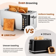 LINKChef Touch Screen 4-Slice Toaster, Stainless Steel, 6 Bread Types & 6 Shade Settings, Timer Countdown