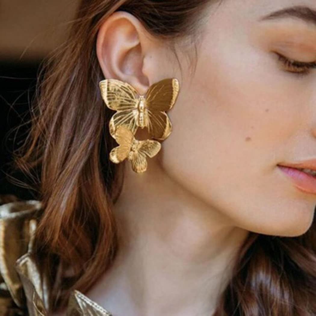 butterfly drop earrings gold